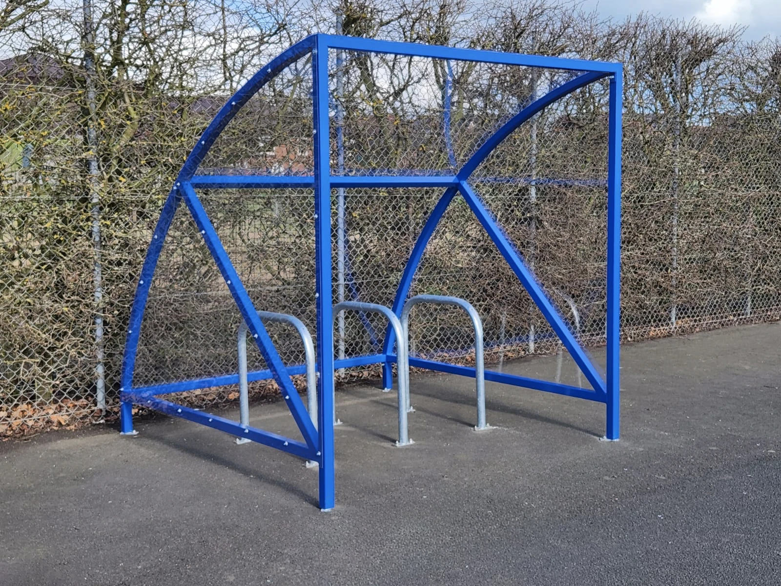 6 space original cycle shelter with galvanised Sheffield stands