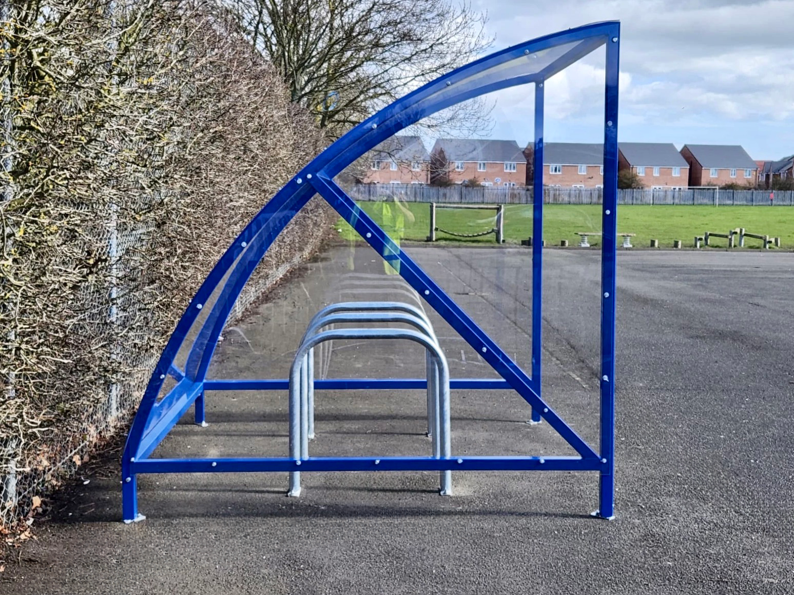 6-8 space original cycle shelter with galvanised Sheffield stands