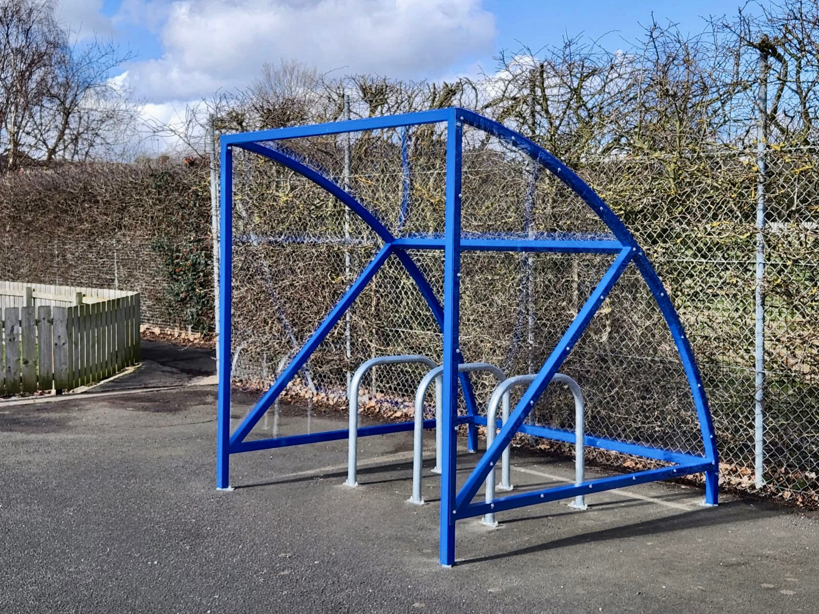 6 space original cycle shelter with galvanised Sheffield stands