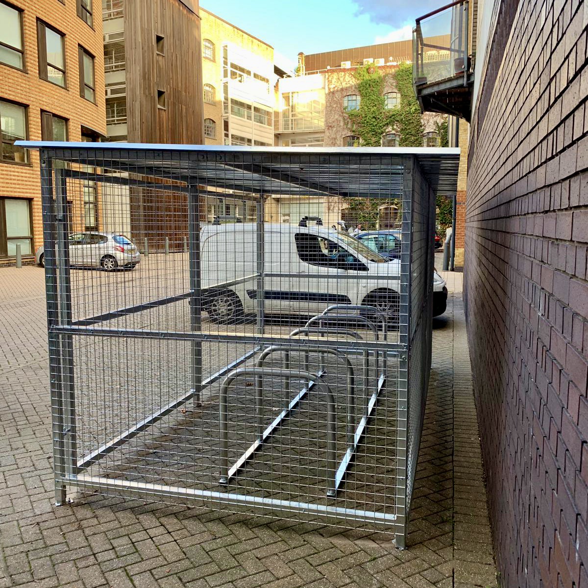 10 space Cambridge Cycle Shelter with toastrack cycle racks
