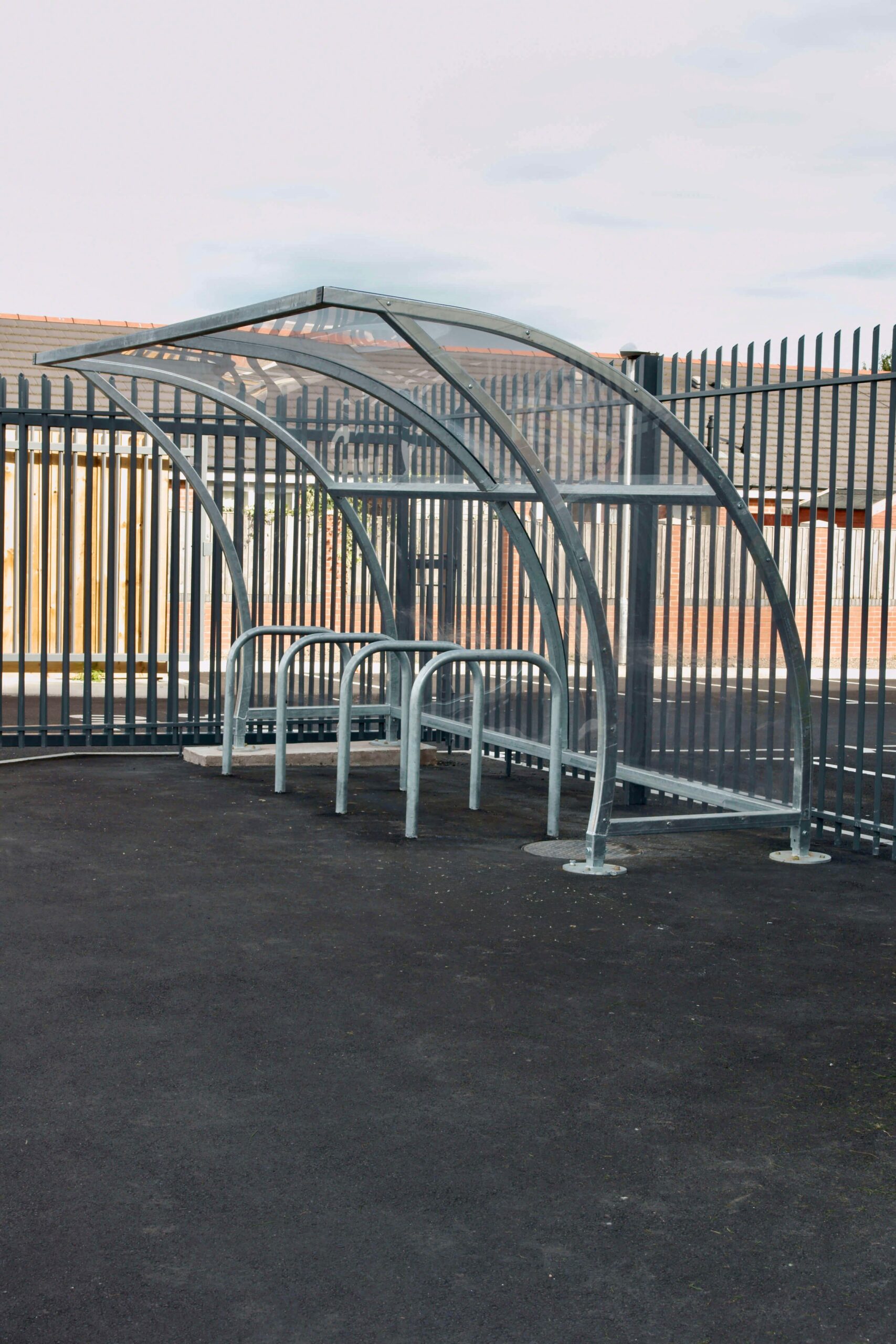 10 space moon cycle shelter with galvanised sheffield cycle stands