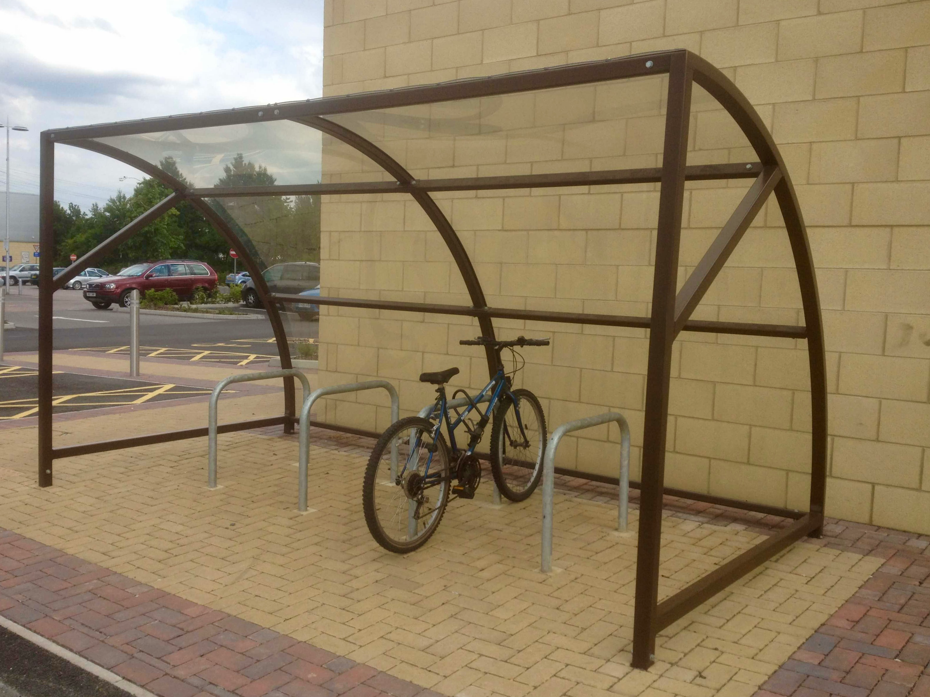 8 space original cycle shelter with galvanised Sheffield stands