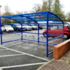 galvanised blue steel 10 space oxford cycle shelter with sheffield cycle stands