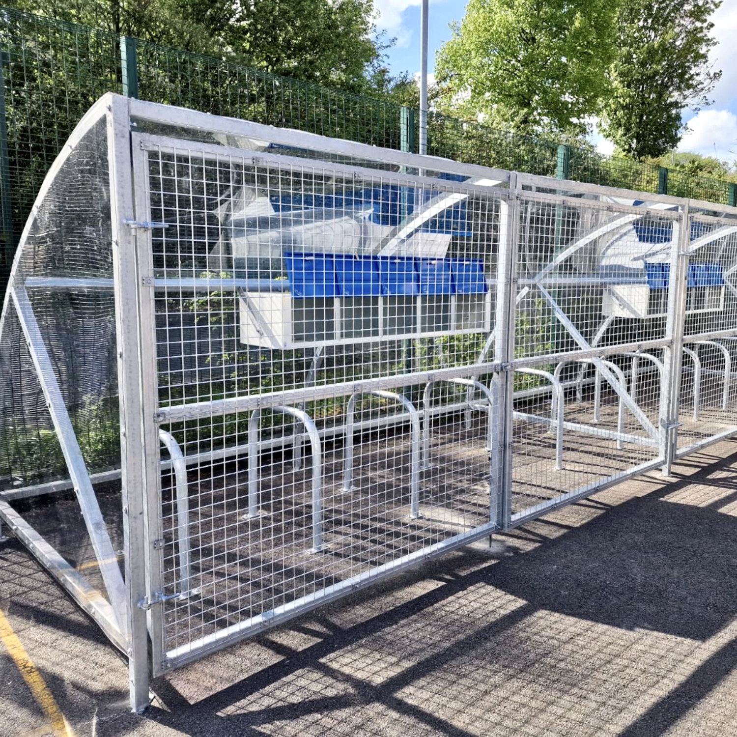 20 space original cycle shelter with grated security partitioning