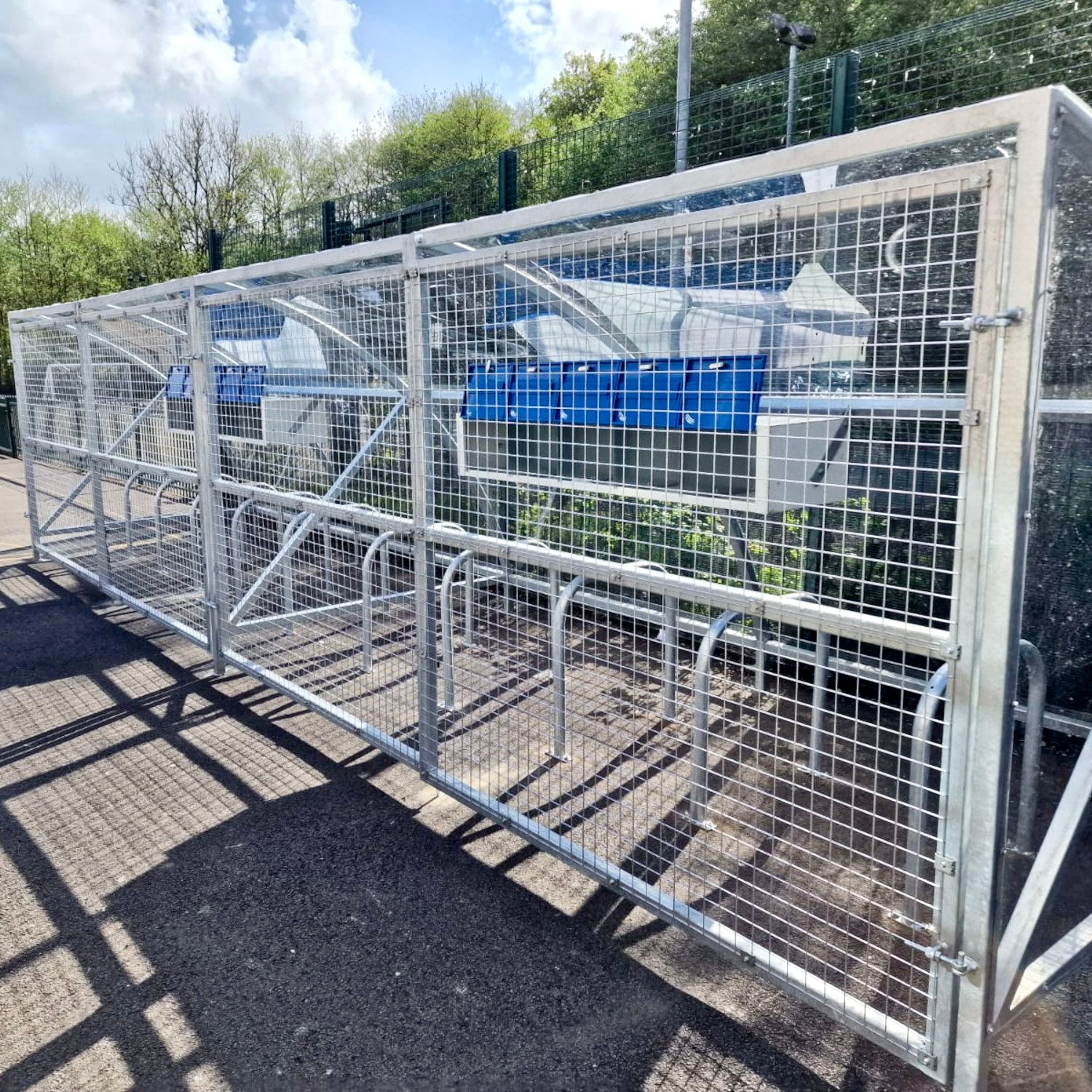 20 space original cycle shelter with grated security partitioning