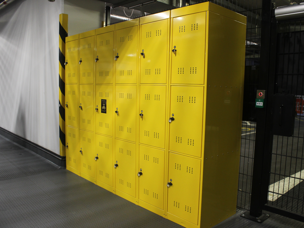 Folding bike lockers in yellow