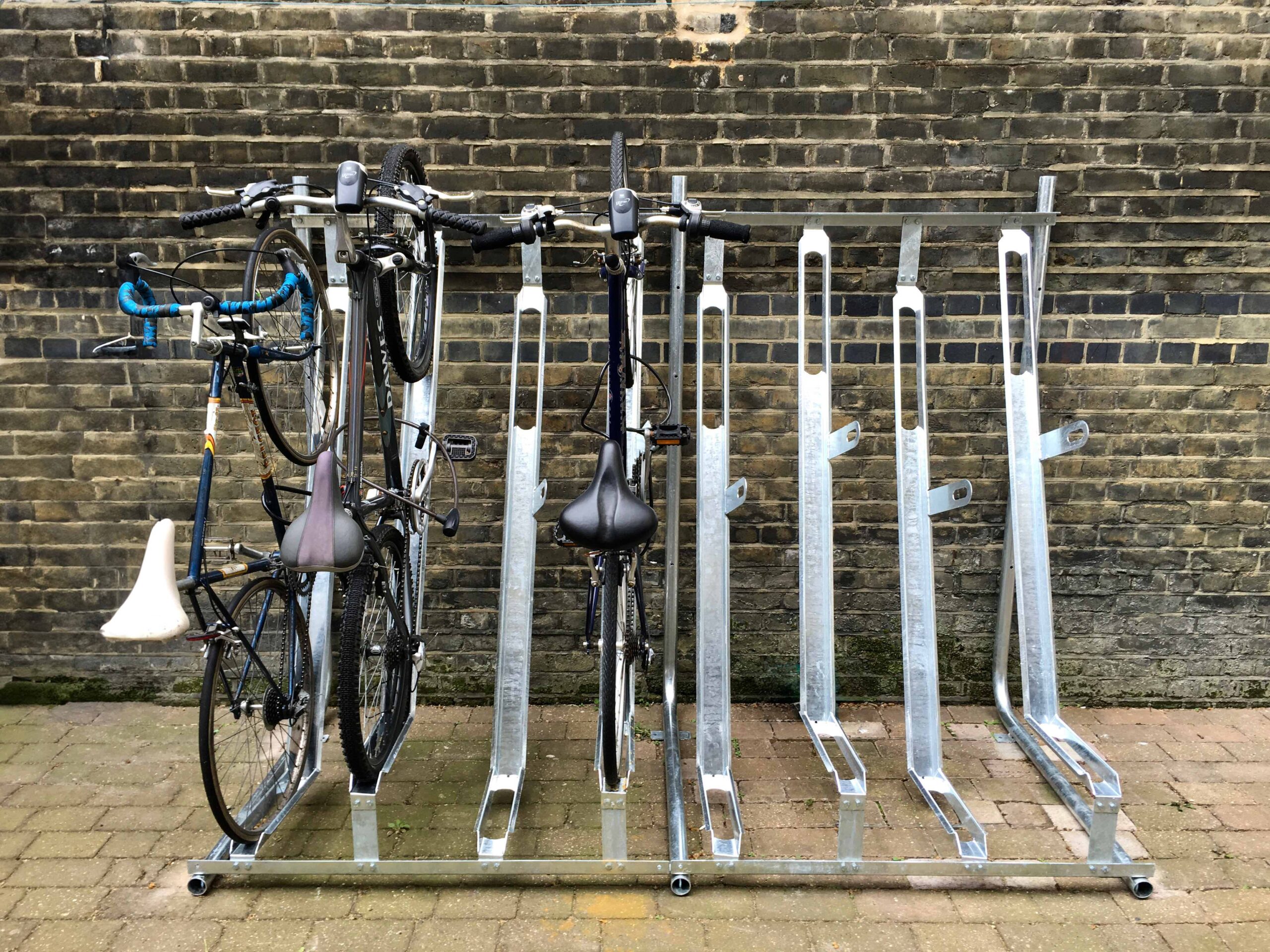 8 space semi vertical bike rack outdoors