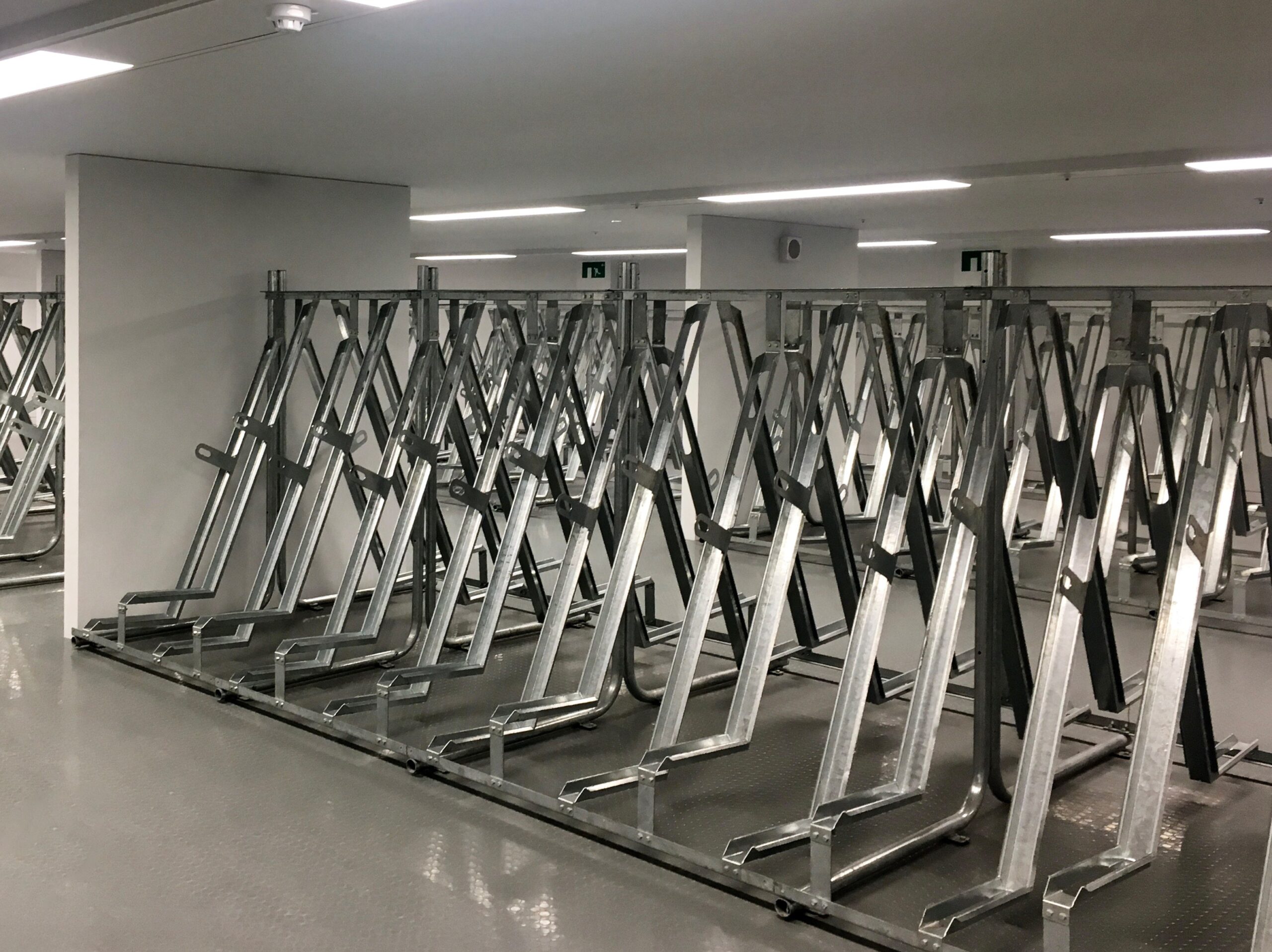 16 space indoor semi vertical cycle rack