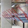 close up of Two Tier Cycle Racks with Red EasyGrip Handles installed