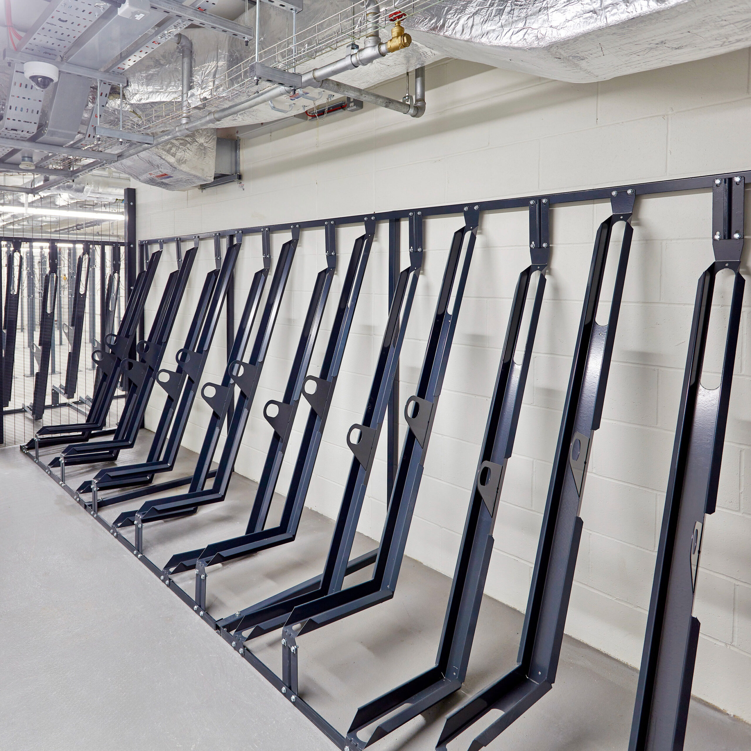 Semi Vertical Bike Rack in underground cycling facility