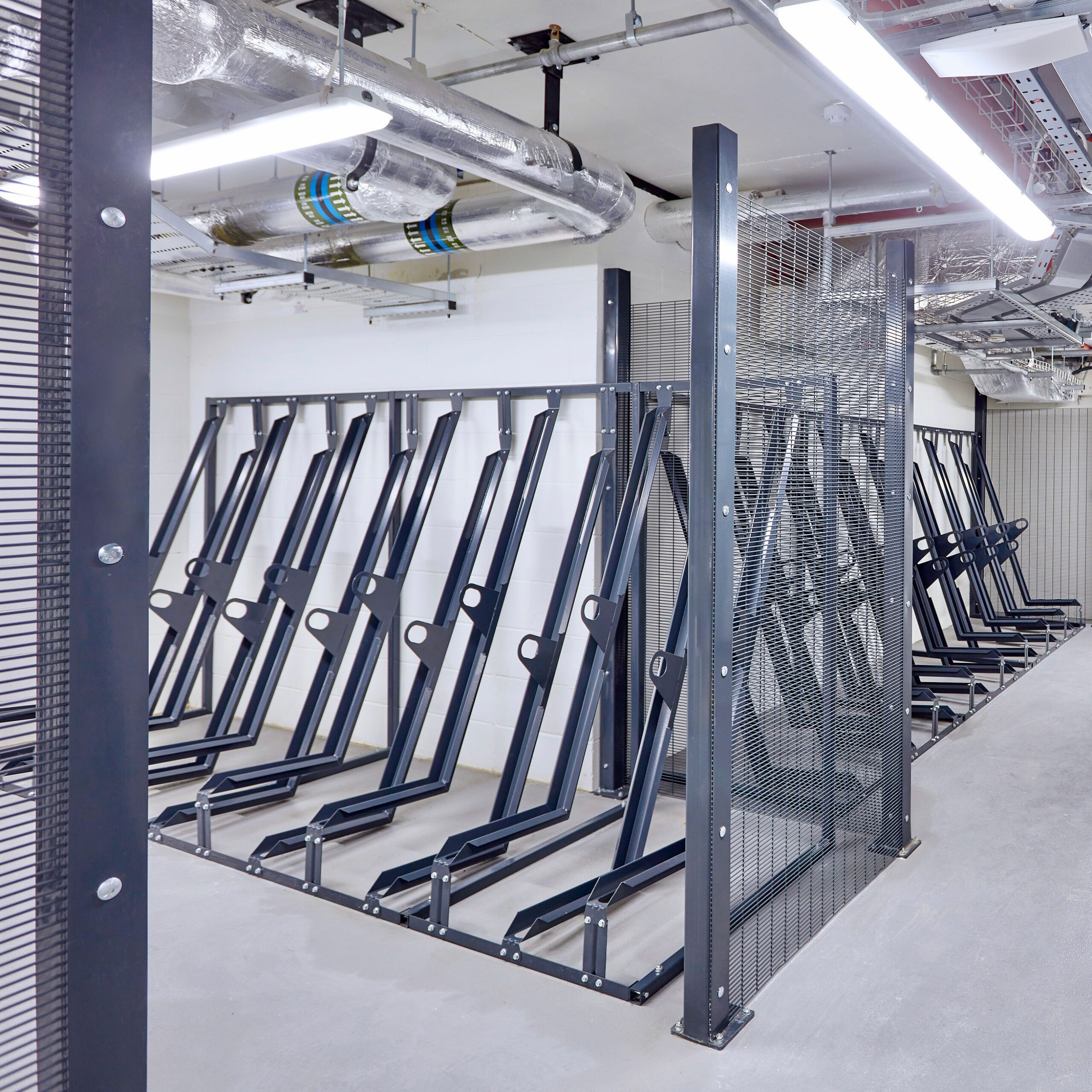 Semi Vertical Bike Rack in underground cycling facility