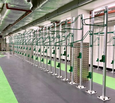 free standing vertical bike racks in an underground storage facilities
