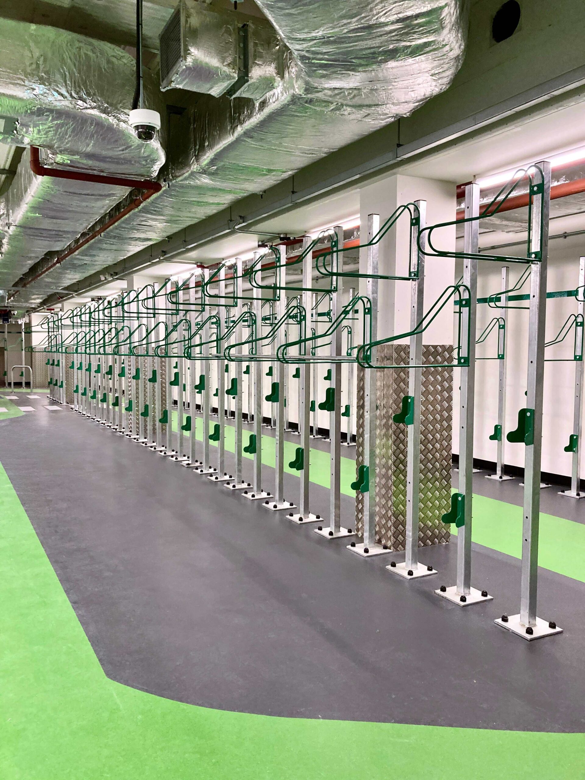 free standing vertical bike racks in an underground storage facilities