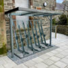 semi vertical glass and metal bike shelter