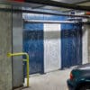 blue and white perforated mesh with cycle motif