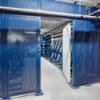 blue and white perforated mesh fencing
