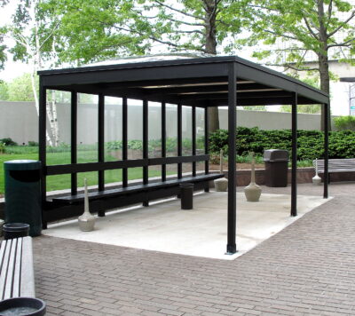 Pergola smoking shelter in black with bench