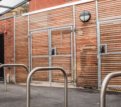 Timber Slat Fencing with Sheffield Stands