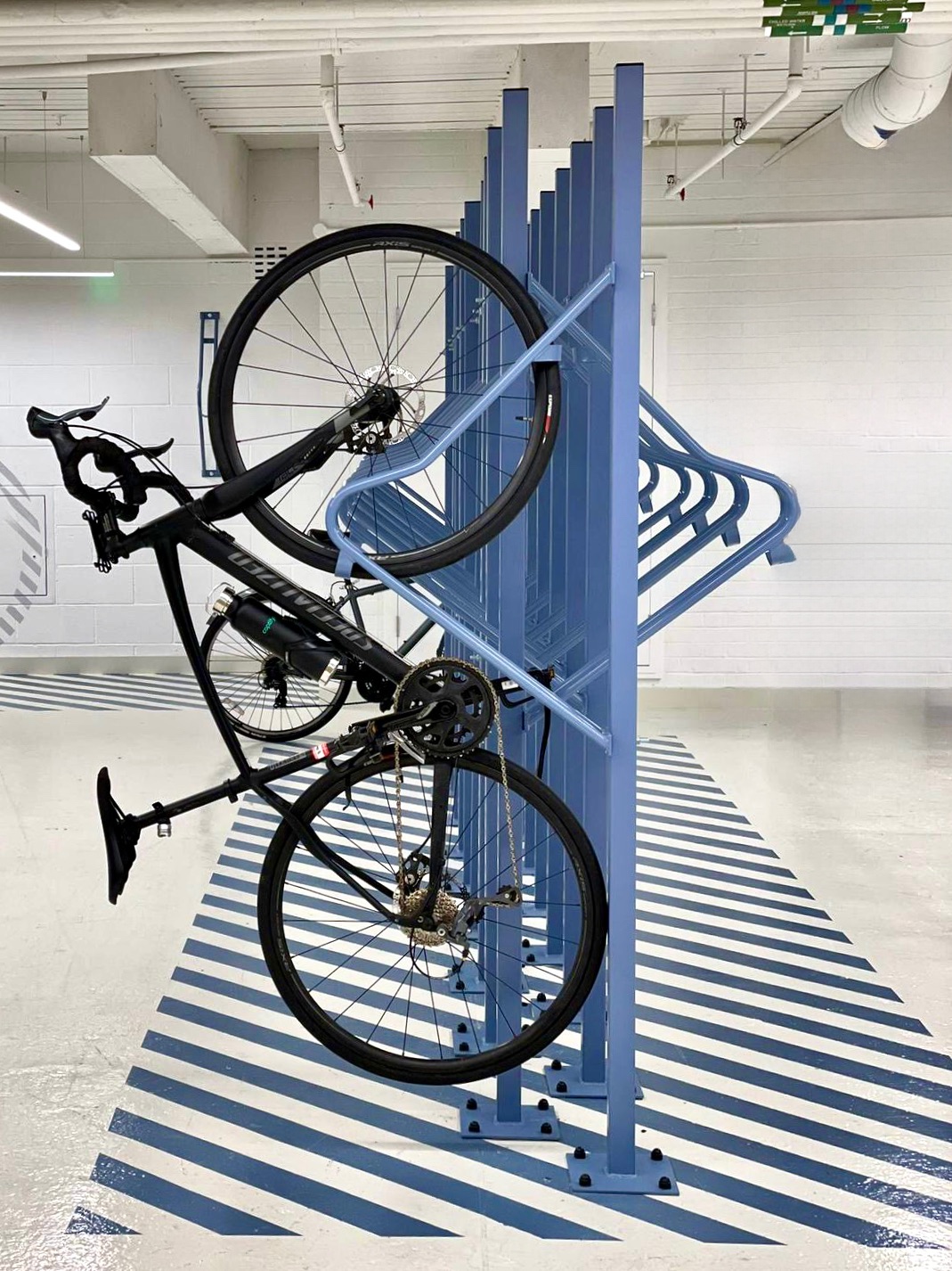 bike securely placed in premium solo vertical bike rack