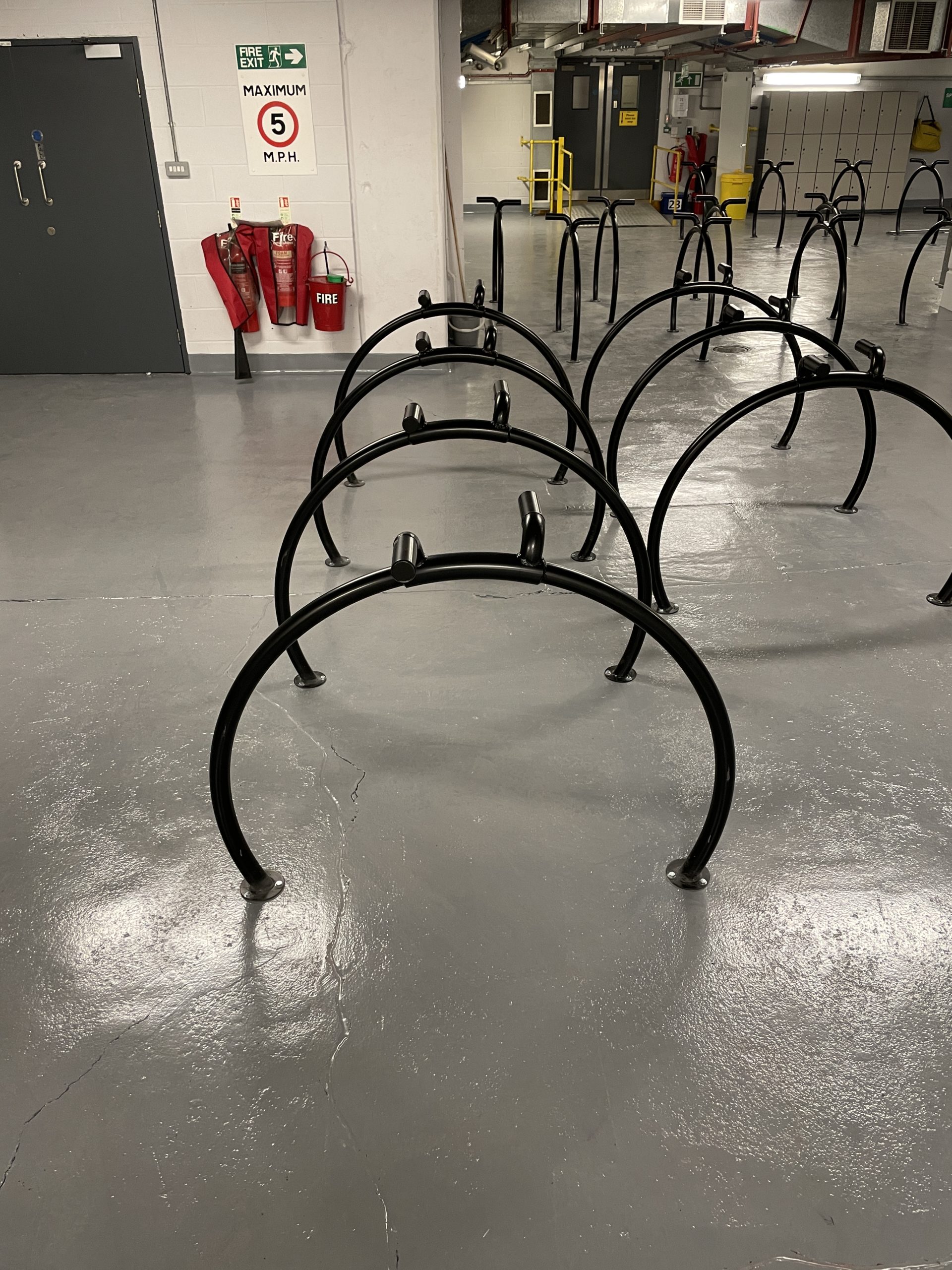 Jet-black powder coated Equilibrium Cycle Stands installed at Citypoint