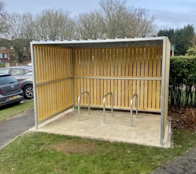 6 space amazon eco shelter with galvanised sheffield cycle stand