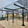 a glass covered bike rack