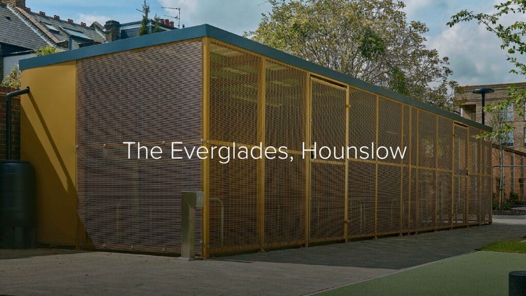 The Everglades, Hounslow – Eastbrook cycle shelters with sedum green roofing