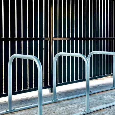 Toastrack Cycle Rack installed within a wooden cycle shelter outside