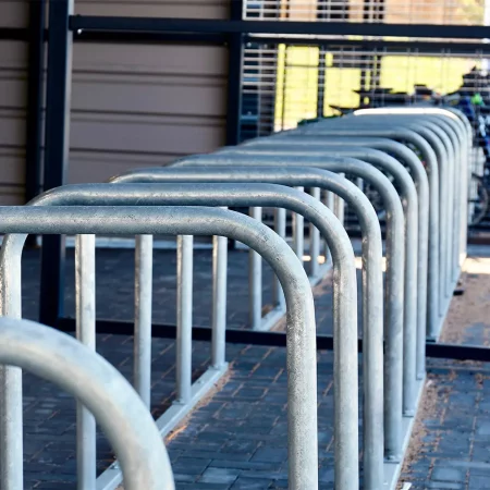 Toastrack Cycle Rack installed within a wooden cycle shelter outside